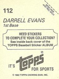 1982 Topps Stickers #112 Darrell Evans Back