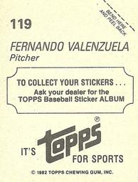 1982 Topps Stickers #119 Fernando Valenzuela Back