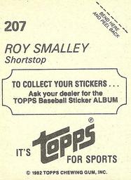 1982 Topps Stickers #207 Roy Smalley Back