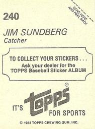 1982 Topps Stickers #240 Jim Sundberg Back
