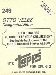1982 Topps Stickers #249 Otto Velez Back