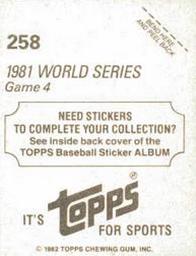 1982 Topps Stickers #258 1981 World Series Game 4 Back