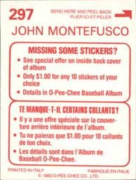 1983 O-Pee-Chee Stickers #297 John Montefusco Back
