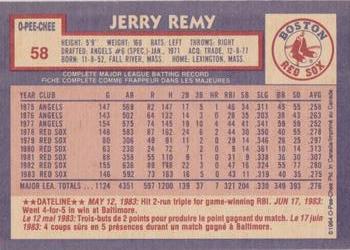 1984 O-Pee-Chee #58 Jerry Remy Back