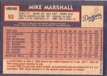 1984 O-Pee-Chee #52 Mike Marshall Back