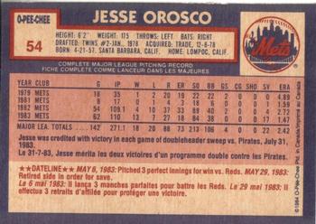 1984 O-Pee-Chee #54 Jesse Orosco Back
