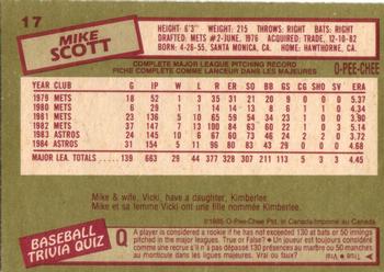 1985 O-Pee-Chee #17 Mike Scott Back