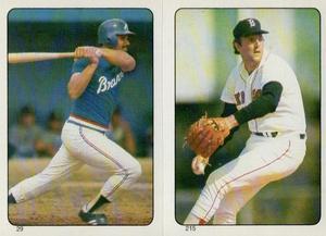 1985 O-Pee-Chee Stickers #29 / 215 Chris Chambliss / Bob Stanley Front