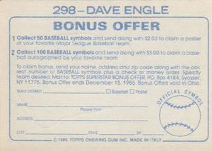 1985 Topps Stickers #298 Dave Engle Back