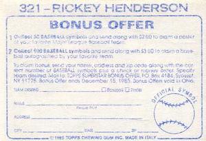 1985 Topps Stickers #321 Rickey Henderson Back