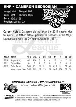 2013 Choice Midwest League Top Prospects #05 Cam Bedrosian Back