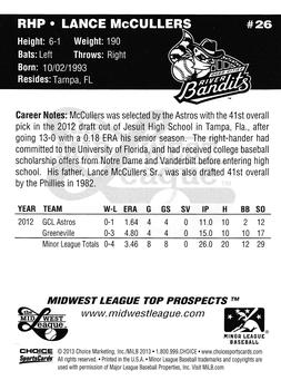 2013 Choice Midwest League Top Prospects #26 Lance McCullers Back