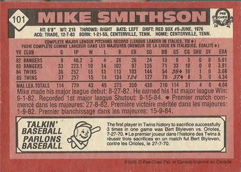 1986 O-Pee-Chee #101 Mike Smithson Back