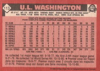 1986 O-Pee-Chee #113 U.L. Washington Back