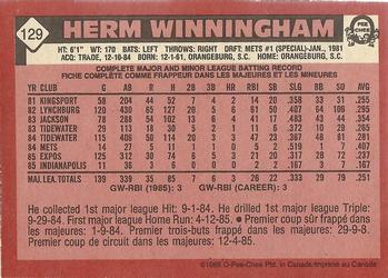 1986 O-Pee-Chee #129 Herm Winningham Back