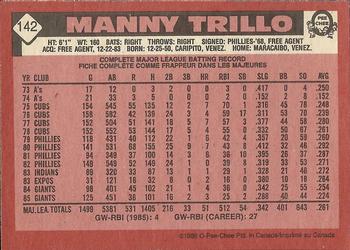 1986 O-Pee-Chee #142 Manny Trillo Back