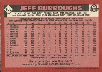 1986 O-Pee-Chee #168 Jeff Burroughs Back