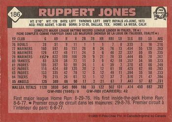 1986 O-Pee-Chee #186 Ruppert Jones Back