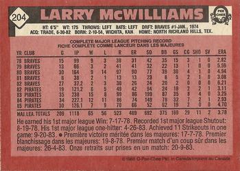 1986 O-Pee-Chee #204 Larry McWilliams Back
