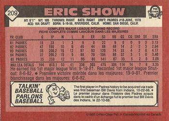1986 O-Pee-Chee #209 Eric Show Back