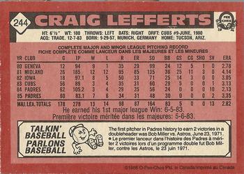 1986 O-Pee-Chee #244 Craig Lefferts Back