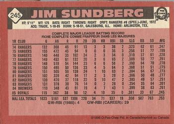 1986 O-Pee-Chee #245 Jim Sundberg Back