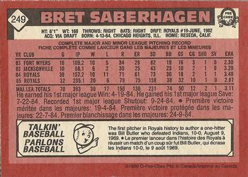 1986 O-Pee-Chee #249 Bret Saberhagen Back