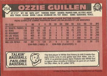 1986 O-Pee-Chee #254 Ozzie Guillen Back