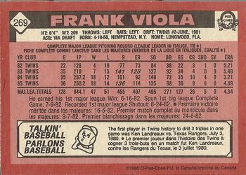 1986 O-Pee-Chee #269 Frank Viola Back