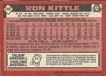 1986 O-Pee-Chee #288 Ron Kittle Back