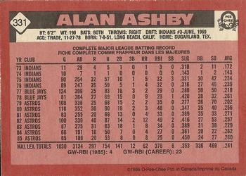 1986 O-Pee-Chee #331 Alan Ashby Back