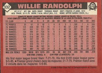 1986 O-Pee-Chee #332 Willie Randolph Back