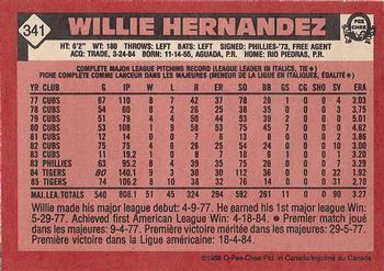 1986 O-Pee-Chee #341 Willie Hernandez Back
