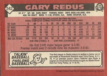 1986 O-Pee-Chee #342 Gary Redus Back