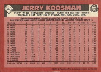 1986 O-Pee-Chee #343 Jerry Koosman Back
