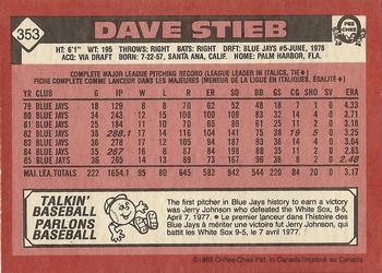 1986 O-Pee-Chee #353 Dave Stieb Back