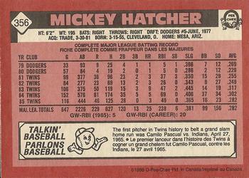 1986 O-Pee-Chee #356 Mickey Hatcher Back