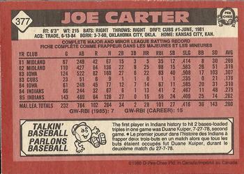 1986 O-Pee-Chee #377 Joe Carter Back