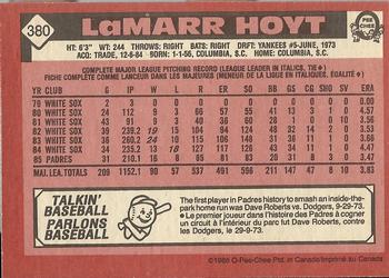 1986 O-Pee-Chee #380 LaMarr Hoyt Back