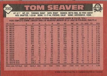 1986 O-Pee-Chee #390 Tom Seaver Back