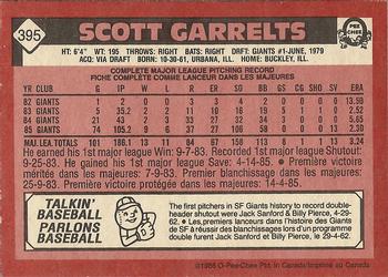 1986 O-Pee-Chee #395 Scott Garrelts Back
