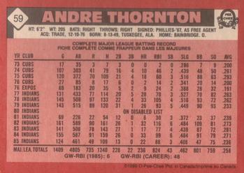 1986 O-Pee-Chee #59 Andre Thornton Back