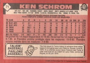 1986 O-Pee-Chee #71 Ken Schrom Back