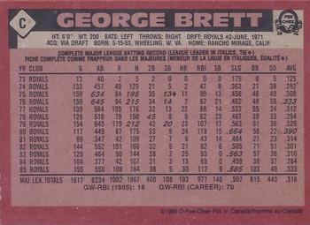1986 O-Pee-Chee - Wax Box Bottom Panels Singles #C George Brett Back