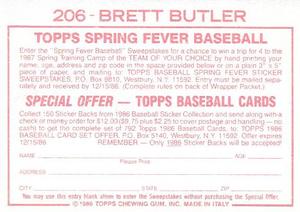 1986 Topps Stickers #206 Brett Butler Back