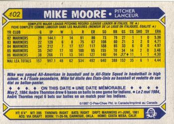 1987 O-Pee-Chee #102 Mike Moore Back