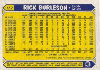 1987 O-Pee-Chee #152 Rick Burleson Back