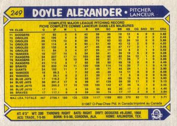 1987 O-Pee-Chee #249 Doyle Alexander Back