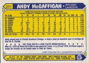 1987 O-Pee-Chee #351 Andy McGaffigan Back