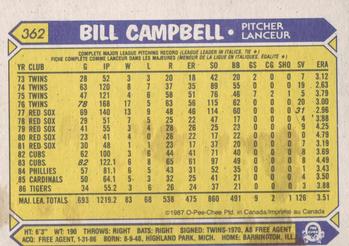 1987 O-Pee-Chee #362 Bill Campbell Back